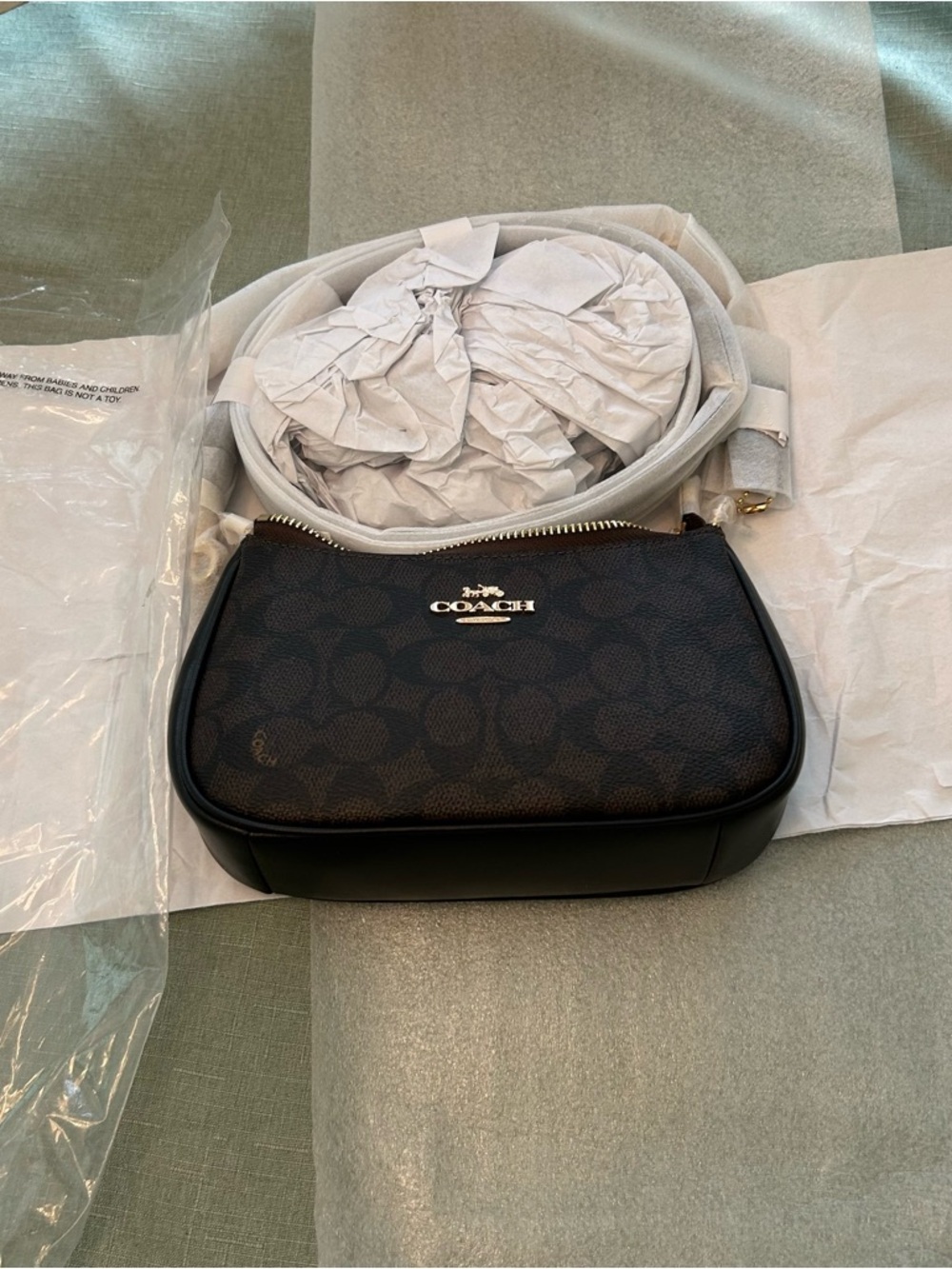 COACH Brown Signature Canvas Small Zip Crossbody with Gold Hardware - Picture 3 of 10